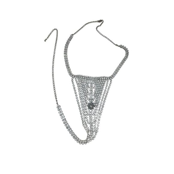 Vintage 90s Crystal Rhinestone Body Chain Belt Thong Adjustable Chain Closure - Picture 1 of 10